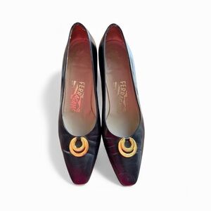 Salvatore Ferragamo Black Heels with Gold Accent